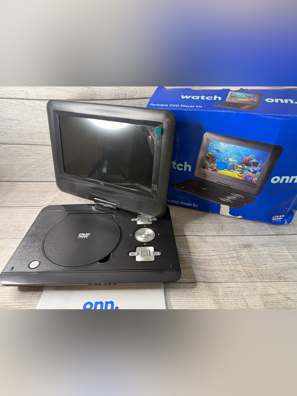 onn 10-Inch Black 480p Portable DVD Player Kit with Screen Swivel